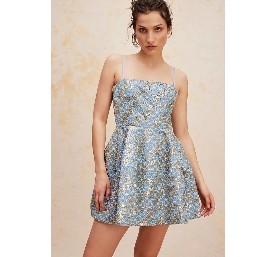 New Free People ELLIATT Makenzie Geo Mini Dress $275 X-LARGE Blue Sequins